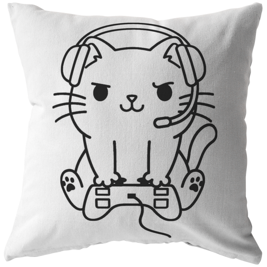 Gamer Kitty Plush Throw Pillow or Pillow Cover, Gift for Gamers and Cat Lovers - Caliber Shop