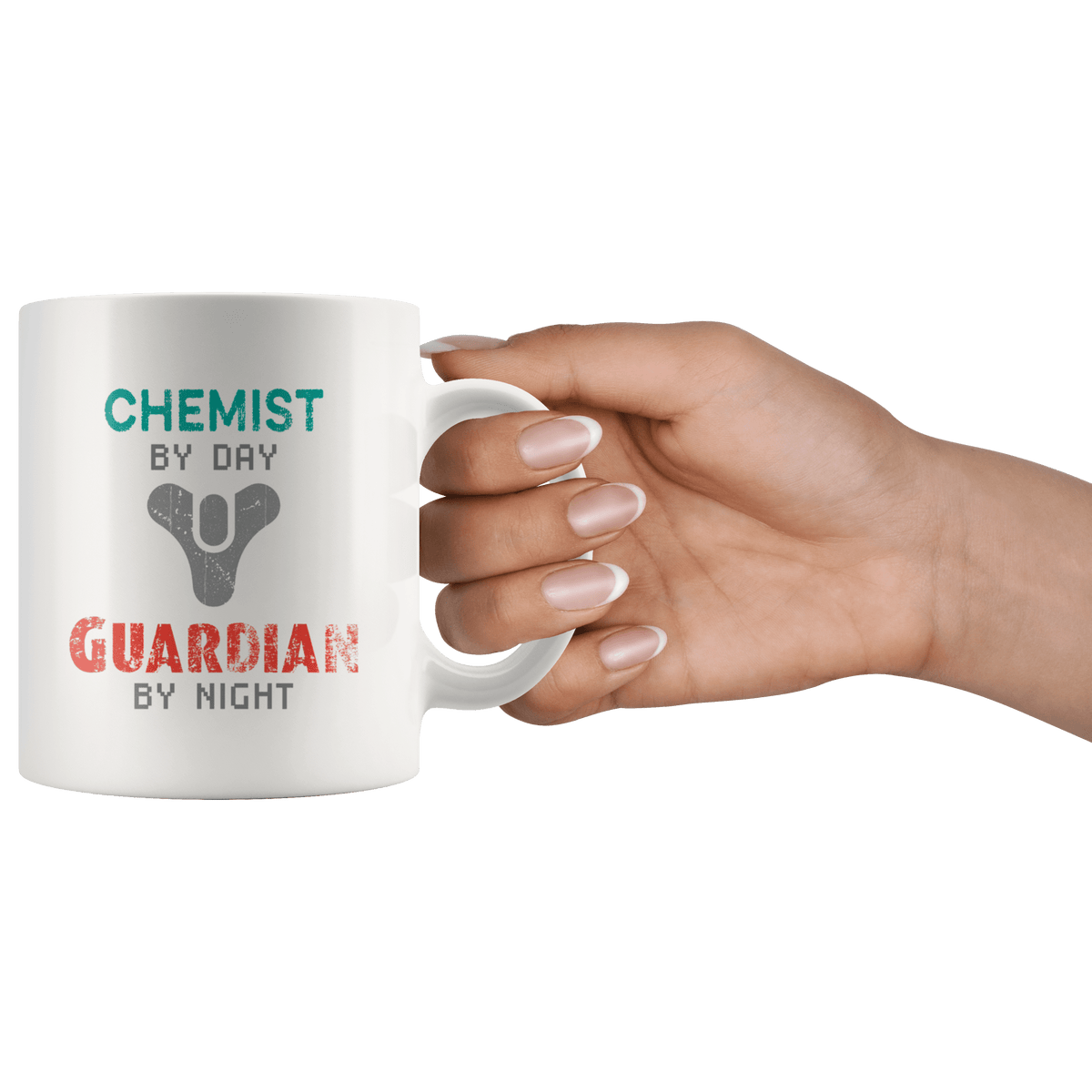 Chemist by Day, Guardian by Night 15oz Coffee Mug, Unique Gift for Video Gamers and Destiny Fans. Eyes up Guardian! - Caliber Shop