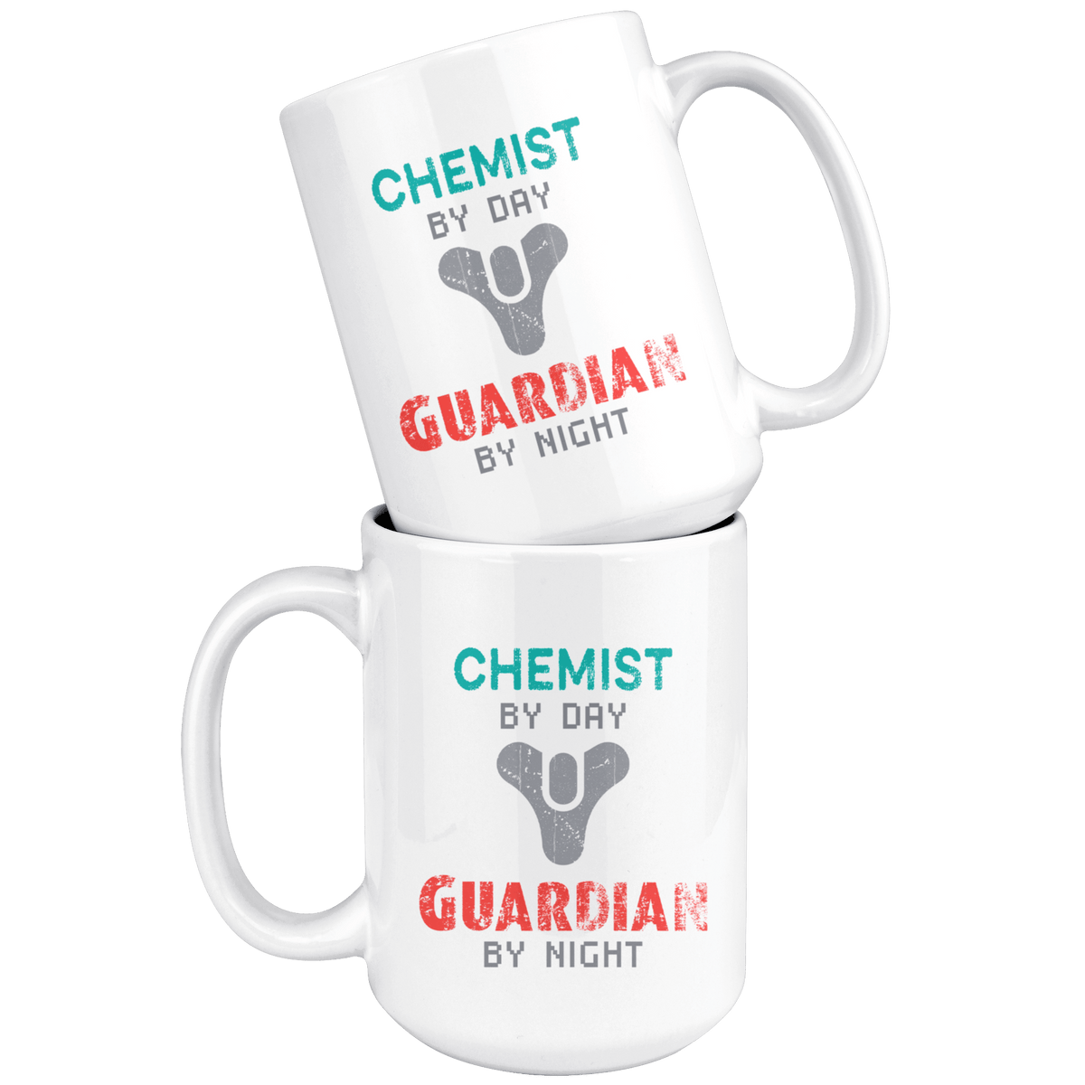 Chemist by Day, Guardian by Night 15oz Coffee Mug, Unique Gift for Video Gamers and Destiny Fans. Eyes up Guardian! - Caliber Shop